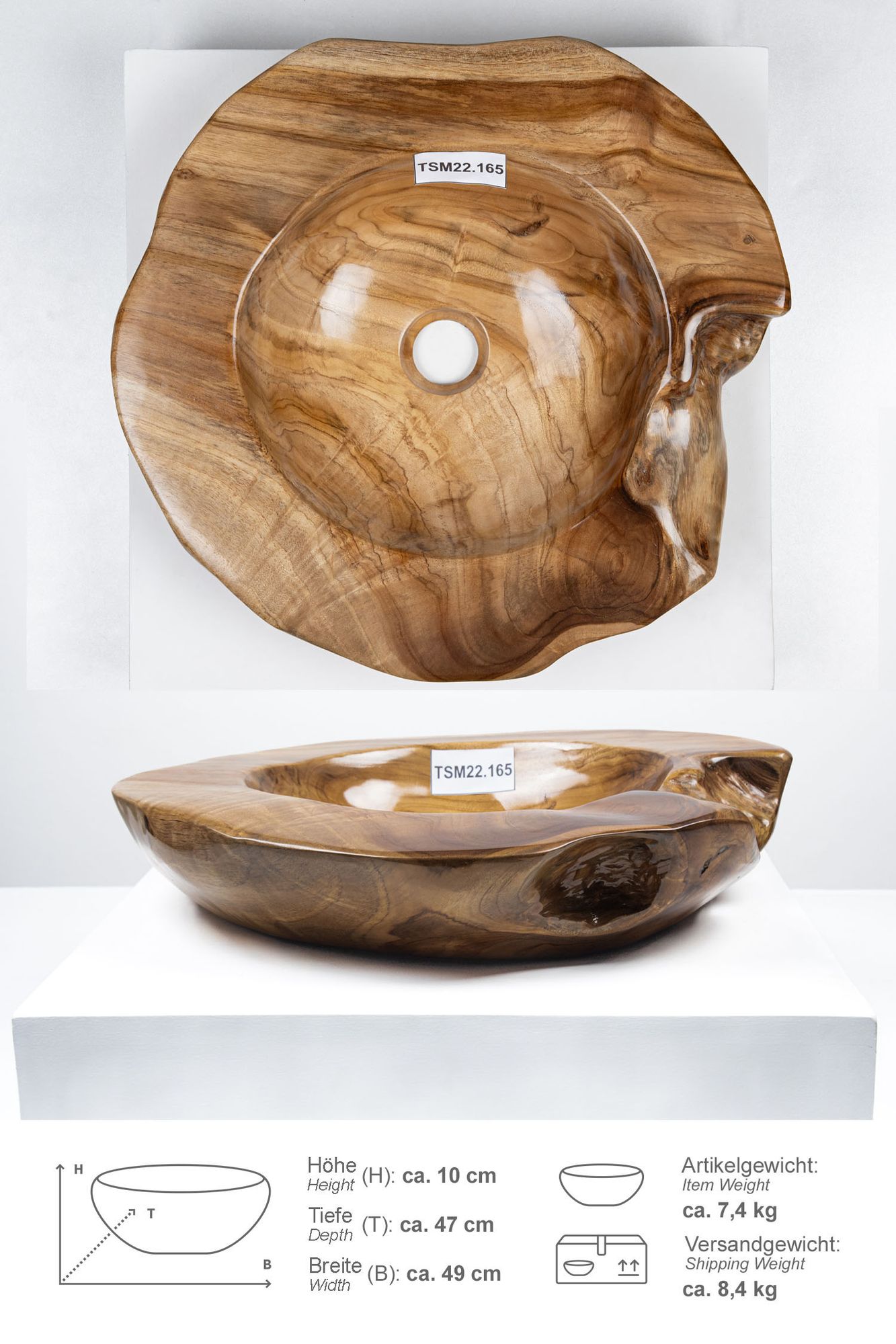 Teakholz Waschbecken 45 cm TSM22.165