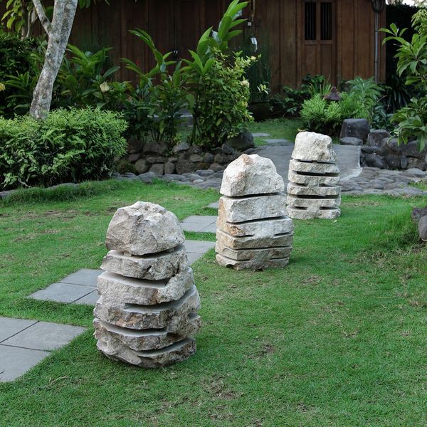 WOHNFREUDEN Marmor Leuchte Garten M 30x30x50 cm Licht Lampe Aussenbeleuchtung
