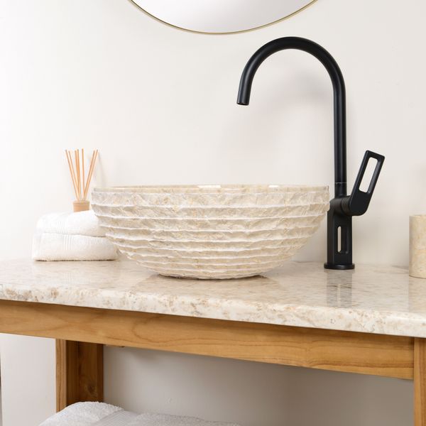 wohnfreuden Marmor Waschbecken BASCOM ROWFISH 40 cm creme rund