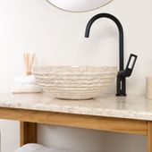 wohnfreuden Marmor Waschbecken BASCOM ROWFISH 40 cm creme rund