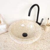 wohnfreuden Marmor Waschbecken BASCOM ROWFISH 40 cm creme rund