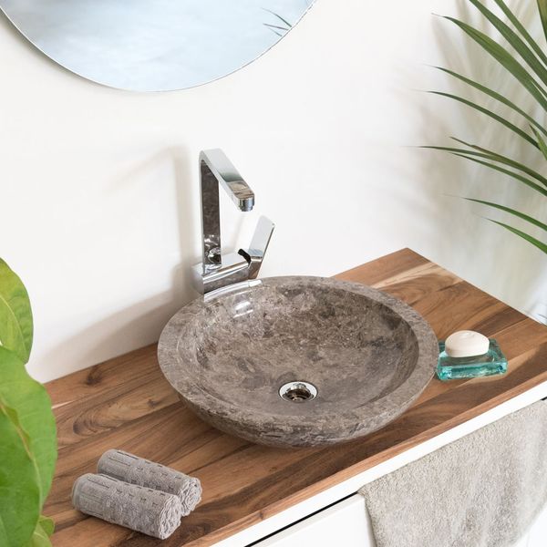 wohnfreuden Marmor Waschbecken 45 cm grau rund