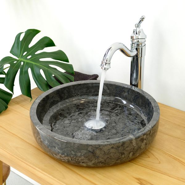 wohnfreuden Marmor Waschbecken 40 cm Milo schwarz rundes Handwaschbecken