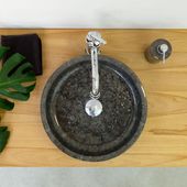 wohnfreuden Marmor Waschbecken 40 cm Milo schwarz rundes Handwaschbecken
