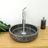 wohnfreuden Marmor Waschbecken 40 cm Milo schwarz rundes Handwaschbecken