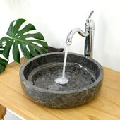 wohnfreuden Marmor Waschbecken 40 cm Milo schwarz rundes Handwaschbecken
