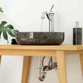 wohnfreuden Marmor Waschbecken 40 cm Milo schwarz rundes Handwaschbecken