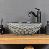 wohnfreuden Marmor Waschbecken 40 cm schwarz rund