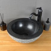 wohnfreuden Marmor Waschbecken 40 cm schwarz rund