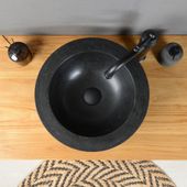 wohnfreuden Marmor Waschbecken 40 cm schwarz rund