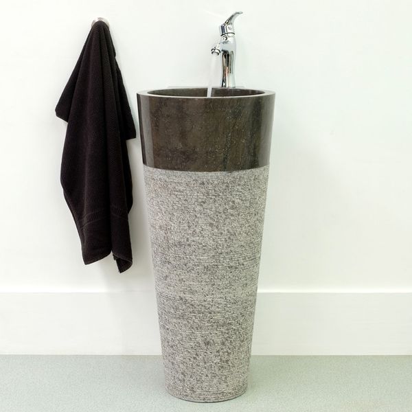 wohnfreuden Marmor Standwaschbecken PEDESTAL 90 cm schwarz