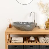 WOHNFREUDEN Naturstein Waschbecken 50 cm rund poliert Steinwaschbecken Gäste WC