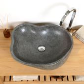 WOHNFREUDEN Naturstein Waschbecken 50 cm rund poliert Steinwaschbecken Gäste WC