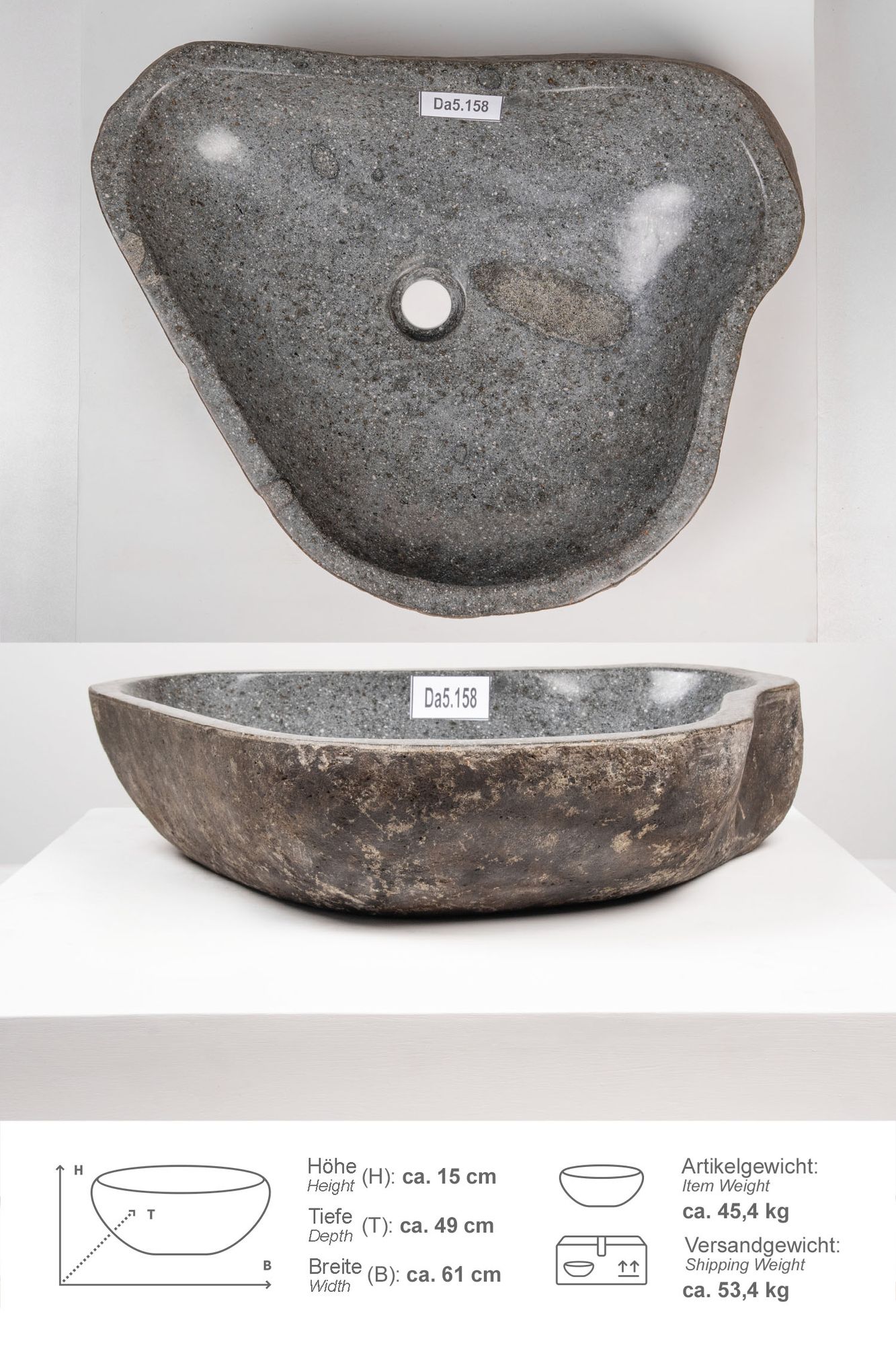 Naturstein Waschbecken 60 cm Da5.158