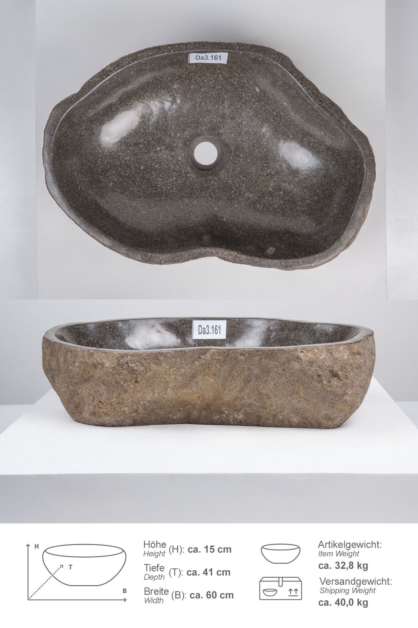 Naturstein Waschbecken 60 cm Da3.161