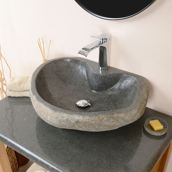 Naturstein Waschbecken 50 cm mit Hahnloch
