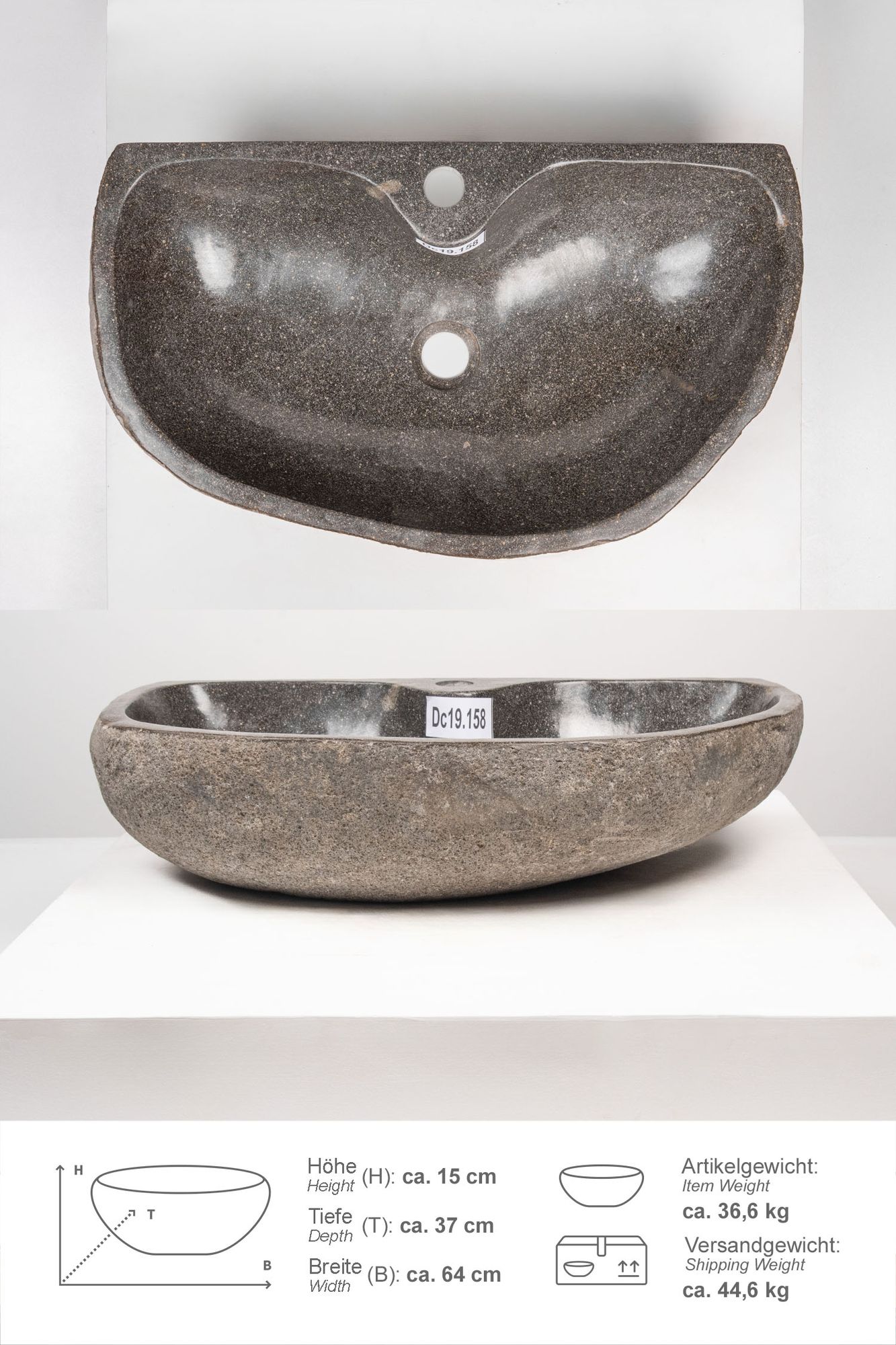Natursteinwaschbecken 60 cm mit Hahnloch Dc19.158