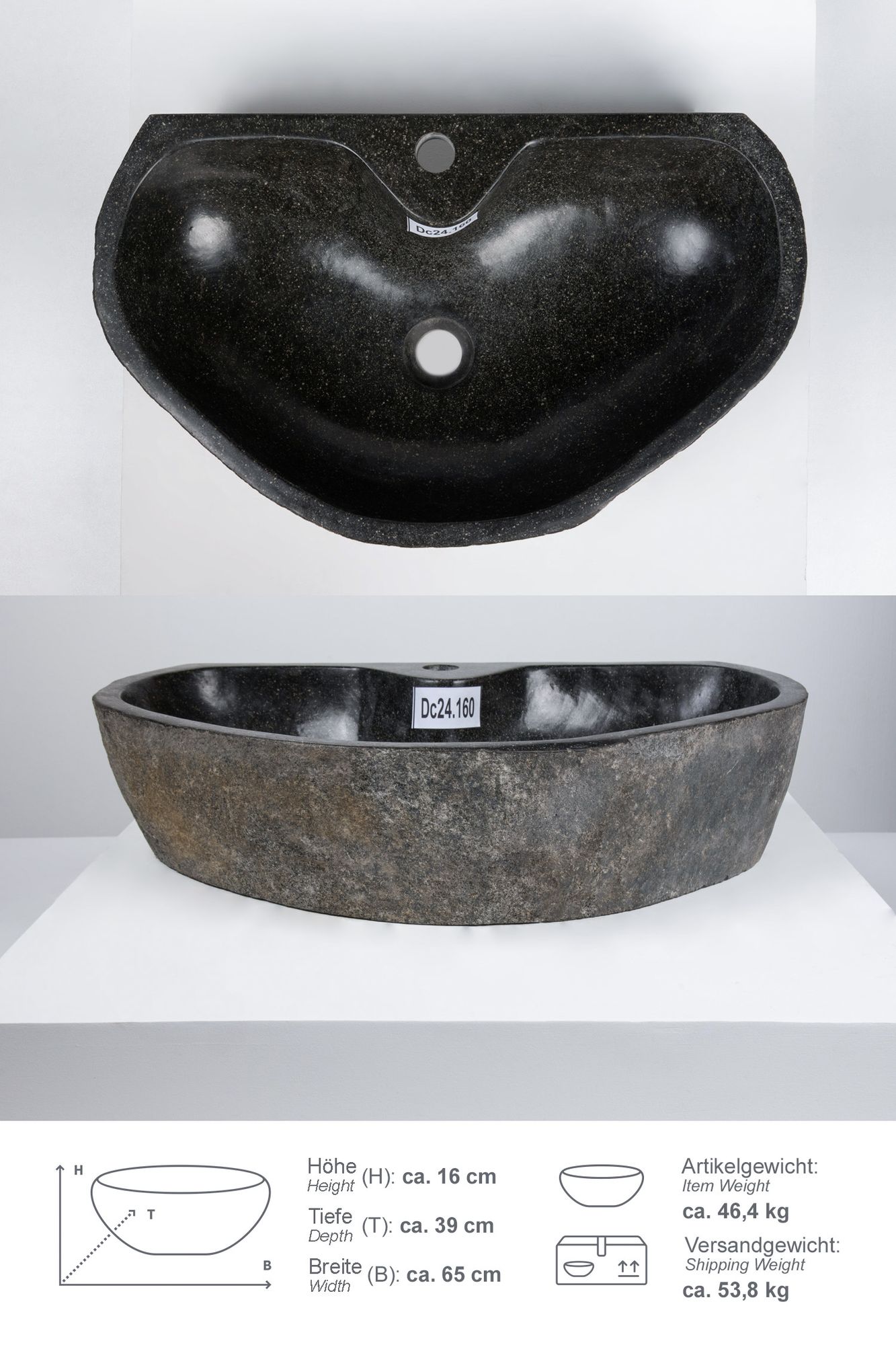 Natursteinwaschbecken 60 cm mit Hahnloch Dc24.160
