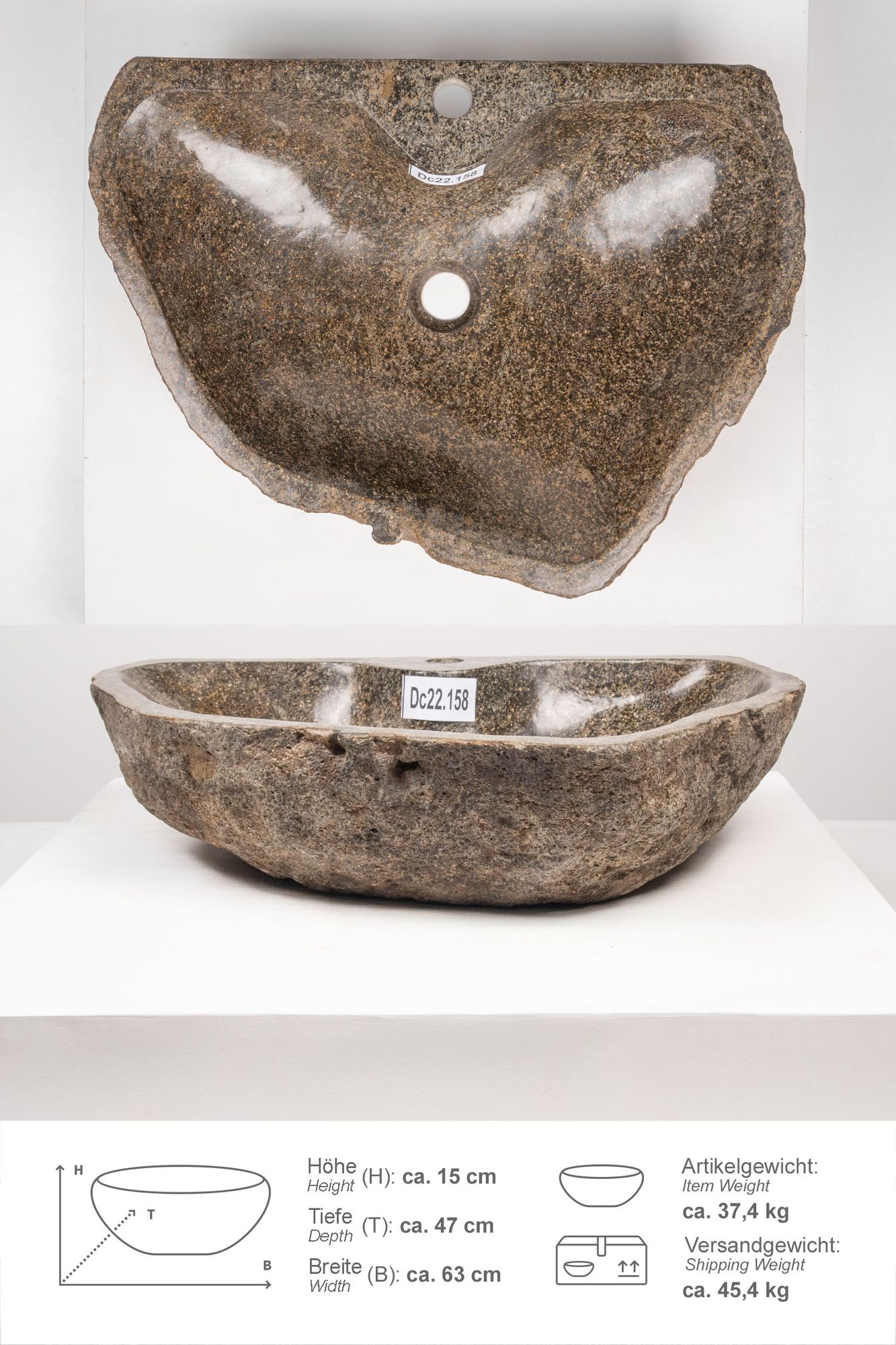 Natursteinwaschbecken 60 cm mit Hahnloch Dc22.158