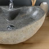 wohnfreuden Natursteinwaschbecken 60 cm mit Hahnloch