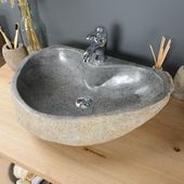wohnfreuden Natursteinwaschbecken 60 cm mit Hahnloch