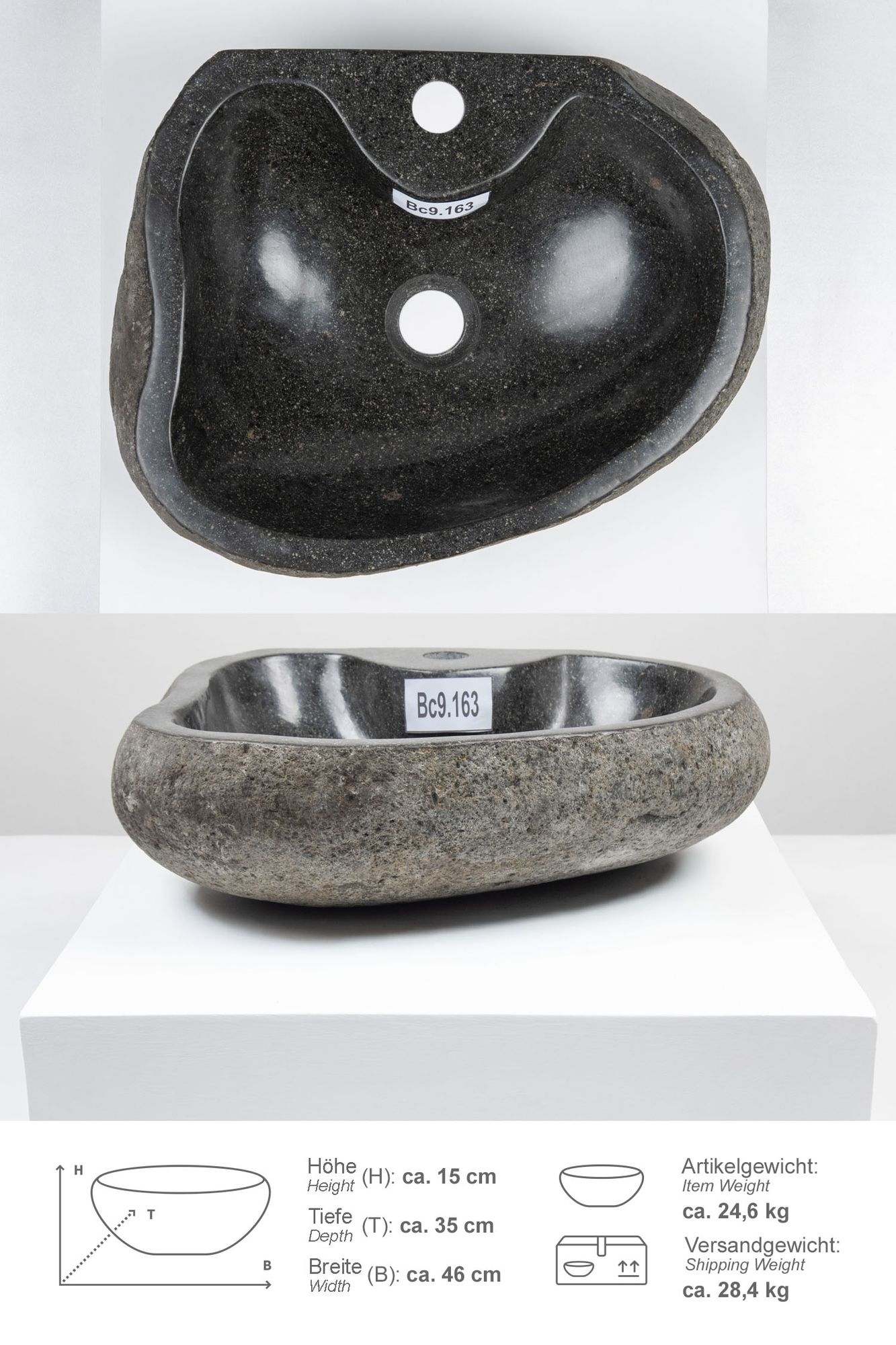 Naturstein-Waschbecken 40 cm mit Hahnloch Bc9.163