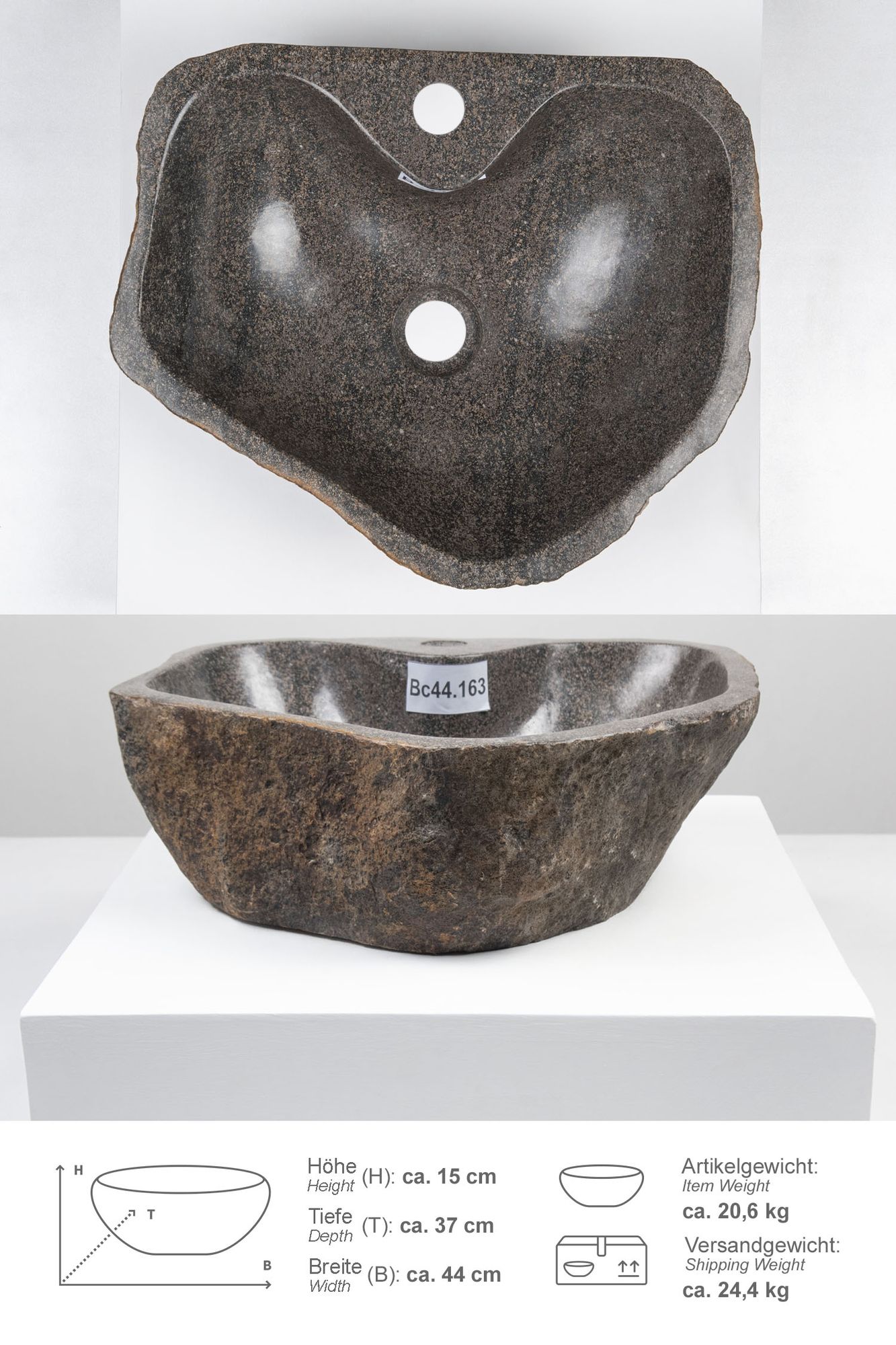 Naturstein-Waschbecken 40 cm mit Hahnloch Bc44.163