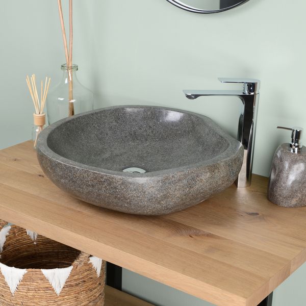Naturstein Waschbecken 60 cm rundum poliert