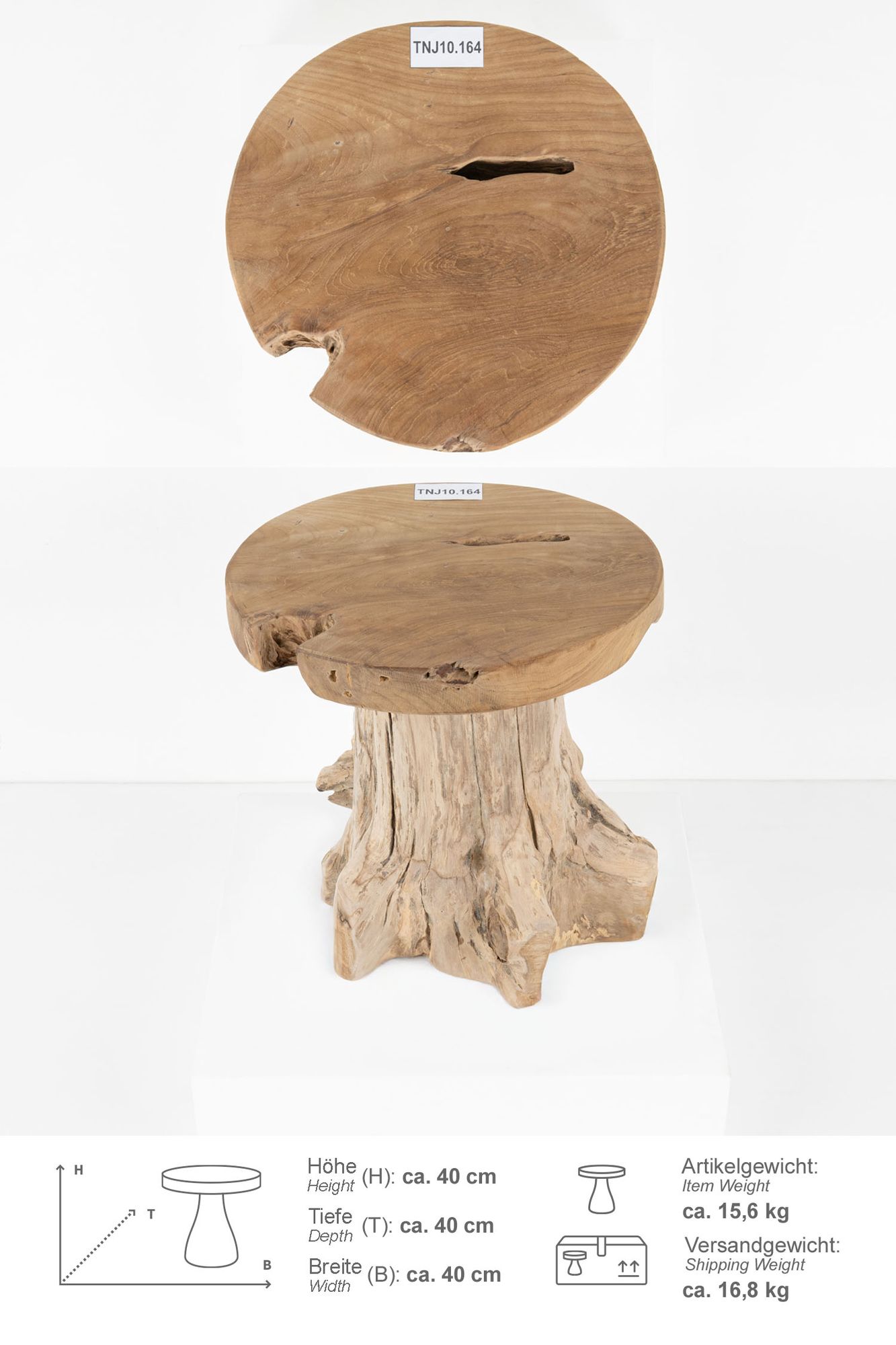 Beistelltisch Teakholz Wurzel braun 40 cm TNJ10.164