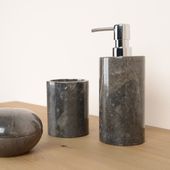 WOHNFREUDEN Marmor Seifenspender dunkelgrau 15 cm Seife Bad WC Accessoire Natur
