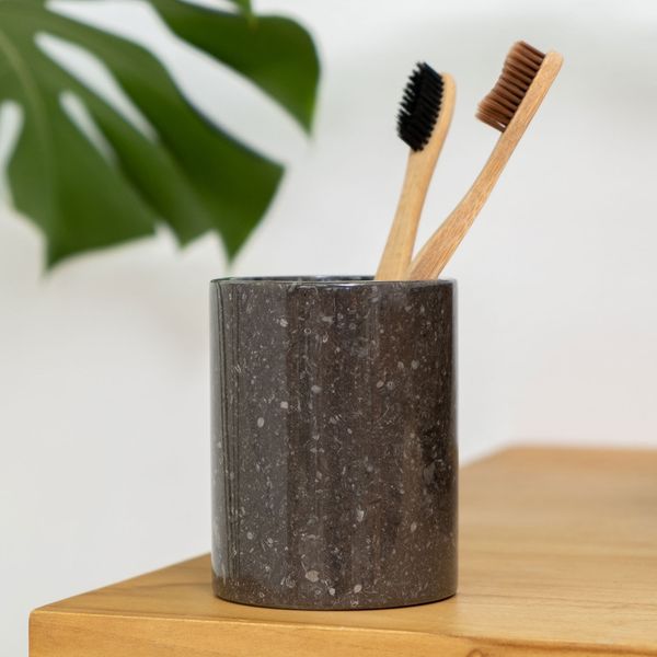wohnfreuden Marmor Kosmetik Becher schwarz 9 cm