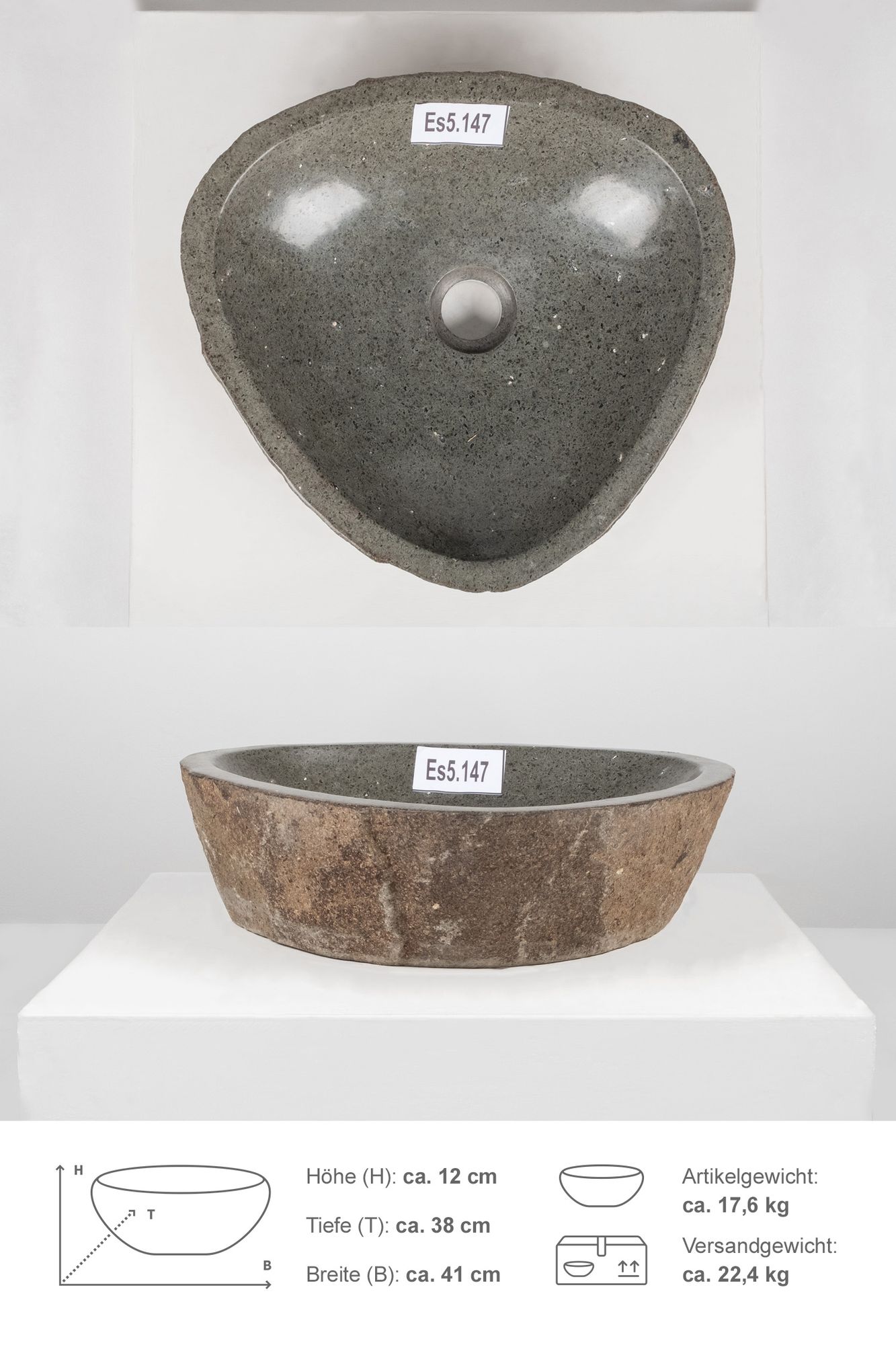 Naturstein Waschbecken MEGALITH 40 cm ES5.147