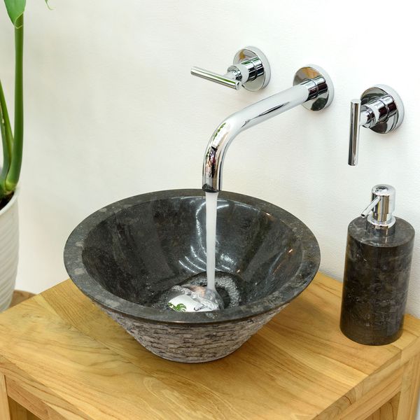wohnfreuden Marmor Waschbecken TOWER 30 cm schwarz rund