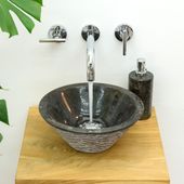 wohnfreuden Marmor Waschbecken TOWER 30 cm schwarz rund