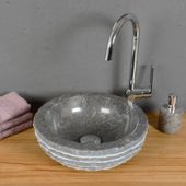wohnfreuden Marmor Waschbecken BASCOM ROWFISH 35 cm schwarz rund