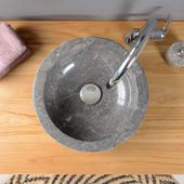 wohnfreuden Marmor Waschbecken BASCOM ROWFISH 35 cm schwarz rund