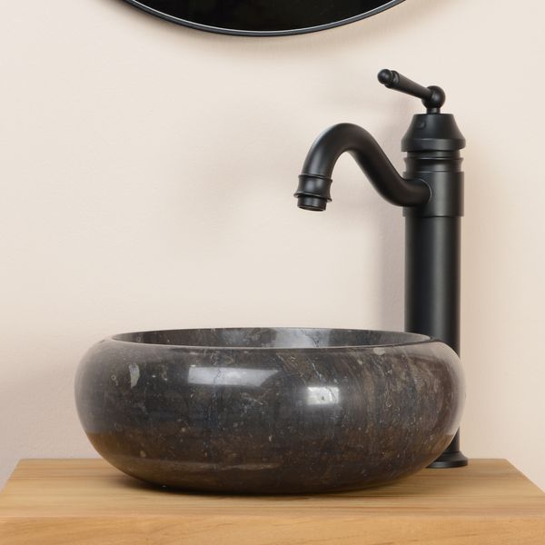 wohnfreuden Marmor Waschbecken ASBAK 30 cm schwarz rund poliert