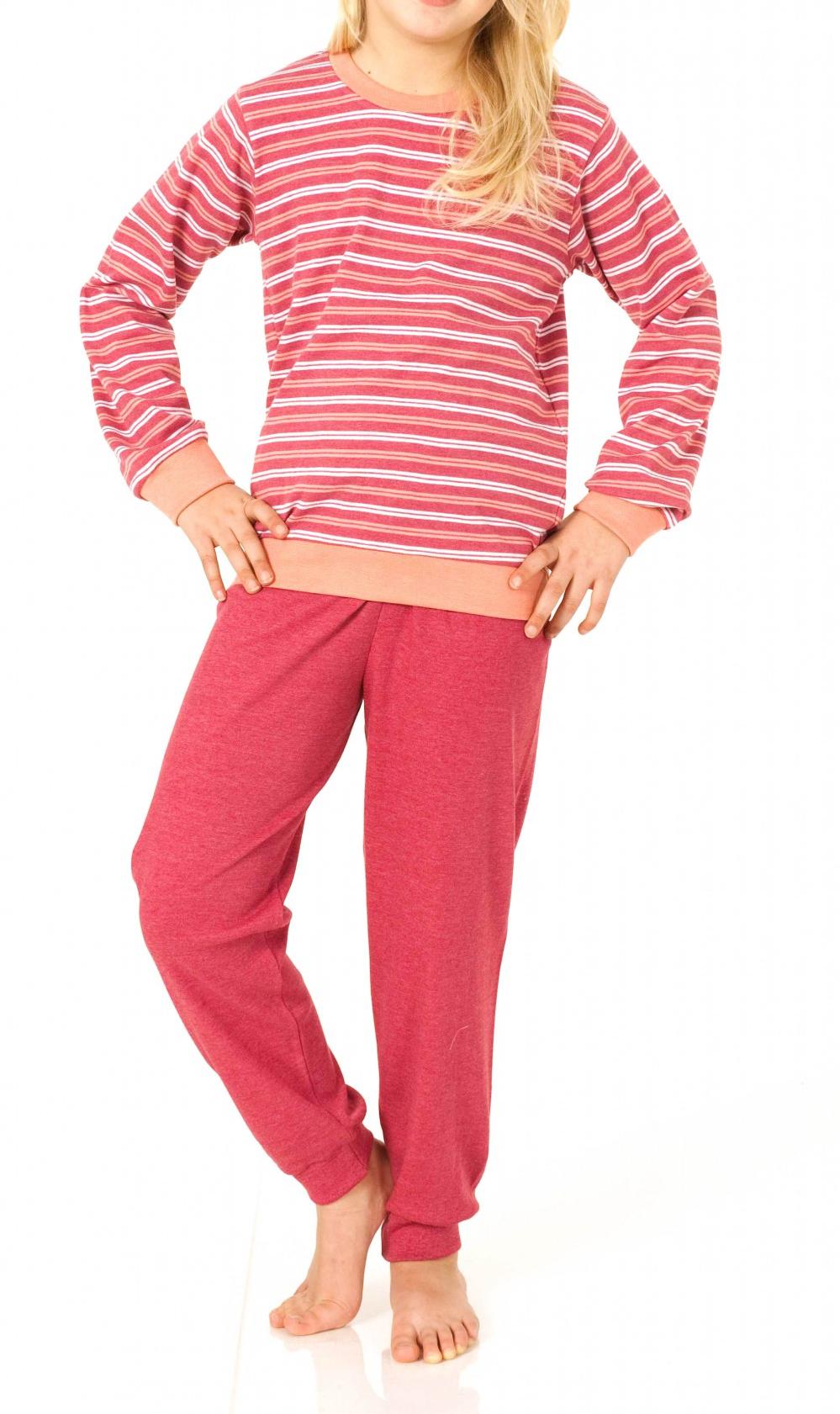Mädchen Pyjama lang – Kuschel Interlock Schlafanzug mit Bündchen – 55358