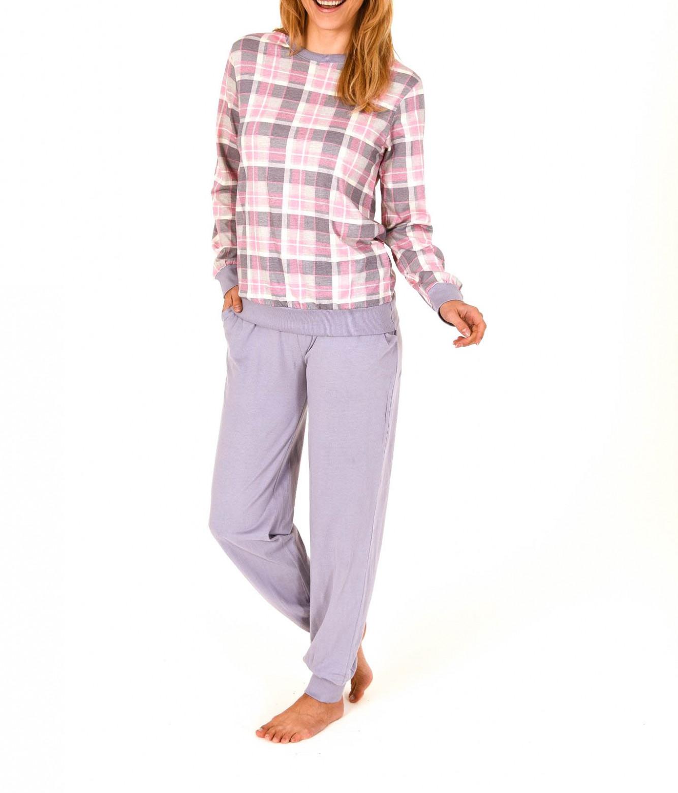 Damen Pyjama langarm mit Bündchen und Karo Top – 261 201 90 241