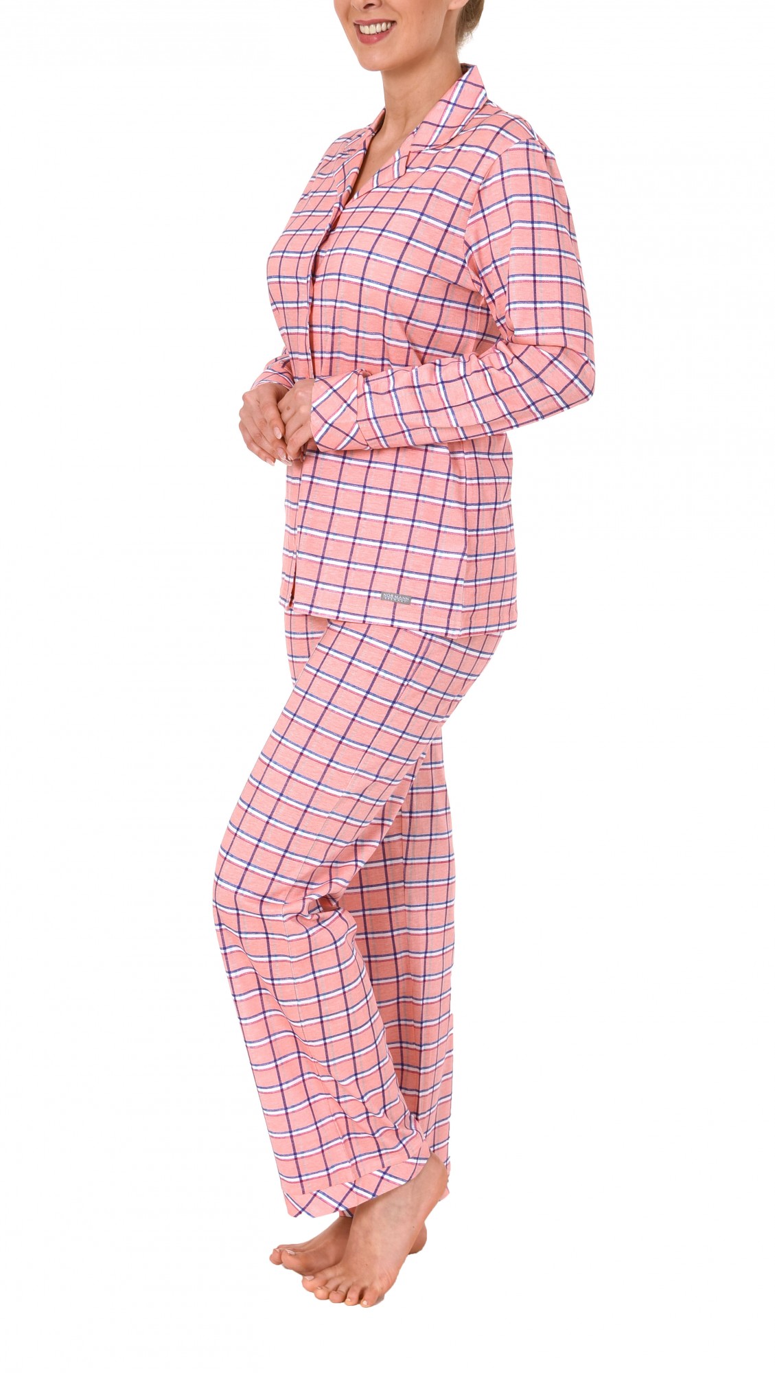 Damen Pyjama langarm Karo-Optik zum durchknöpfen – 171 201 90 894