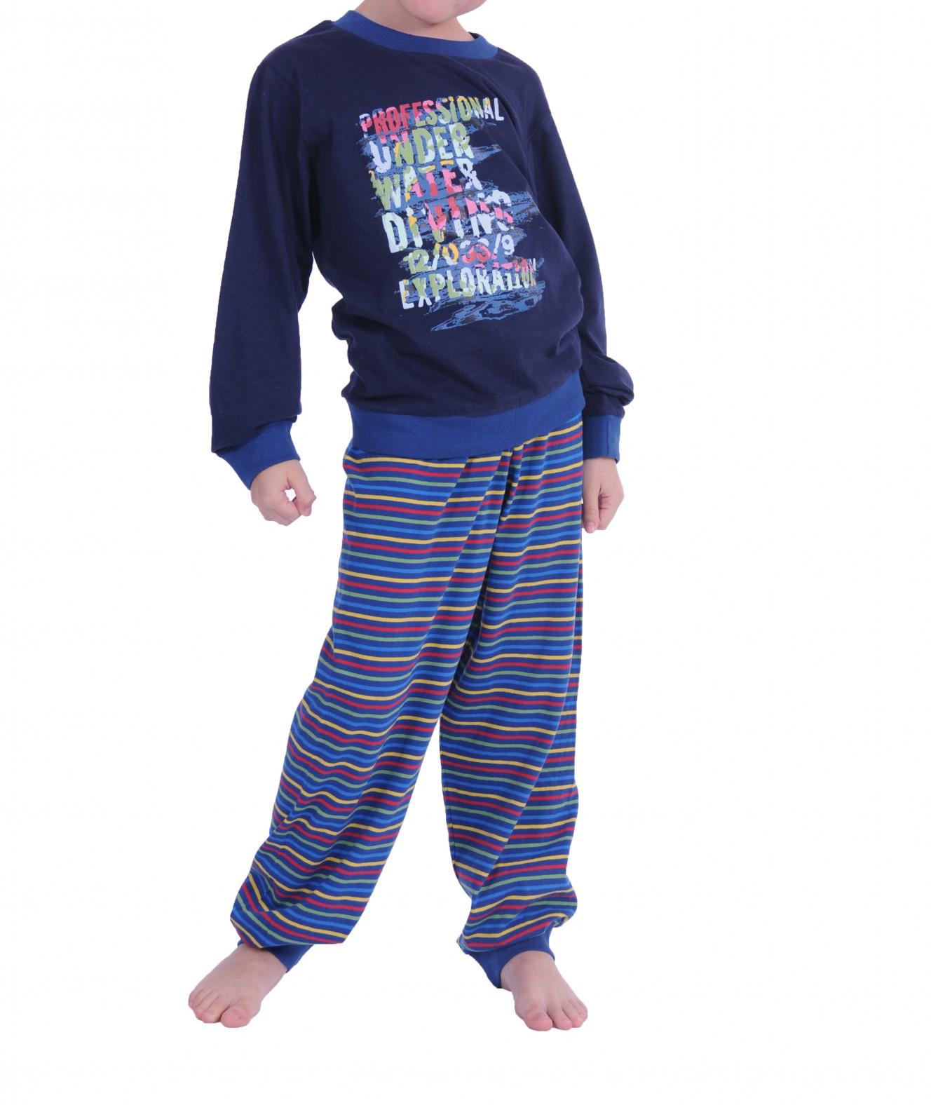 Jungen Pyjama Schlafanzug langarm mit Bündchen und gestreifter Hose 58572 Jungen Pyjama Schlafanzug langarm mit Bündchen und gestreifter Hose 58572