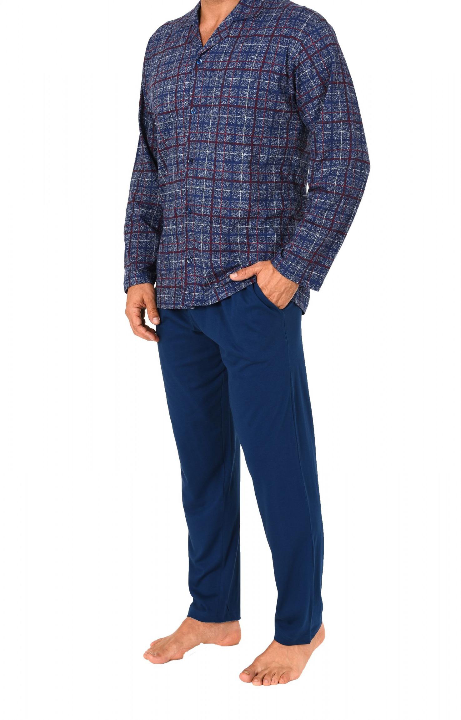 Upload Herren Pyjama langarm zum durchknöpfen im Karodesign Single Jersey – 271 101 90 441