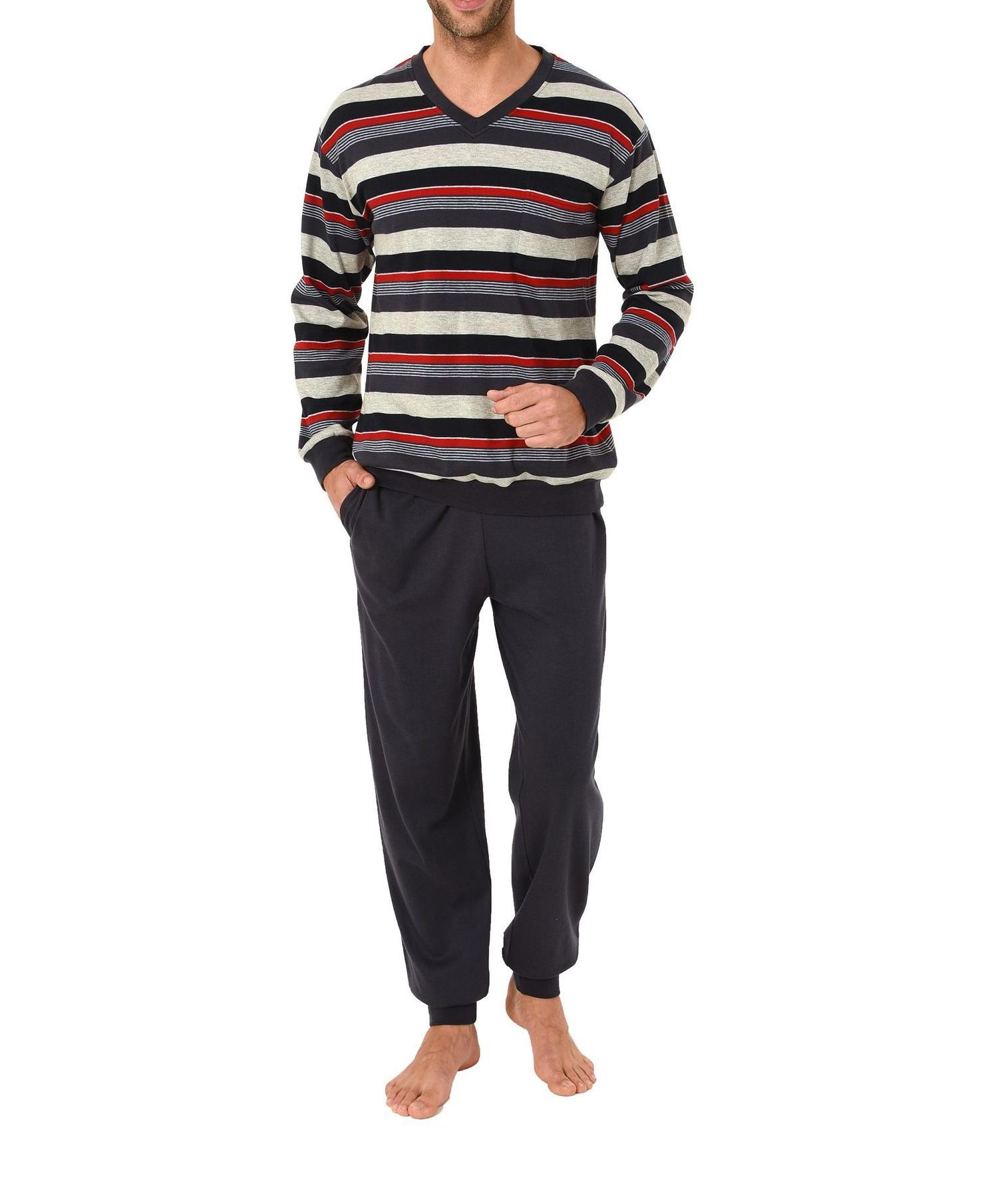Pyjama Schlafanzug lang mit Bündchen und V-Hals – auch in Übergrössen - 271 101 96 786 Pyjama Schlafanzug lang mit Bündchen und V-Hals – auch in Übergrössen - 271 101 96 786