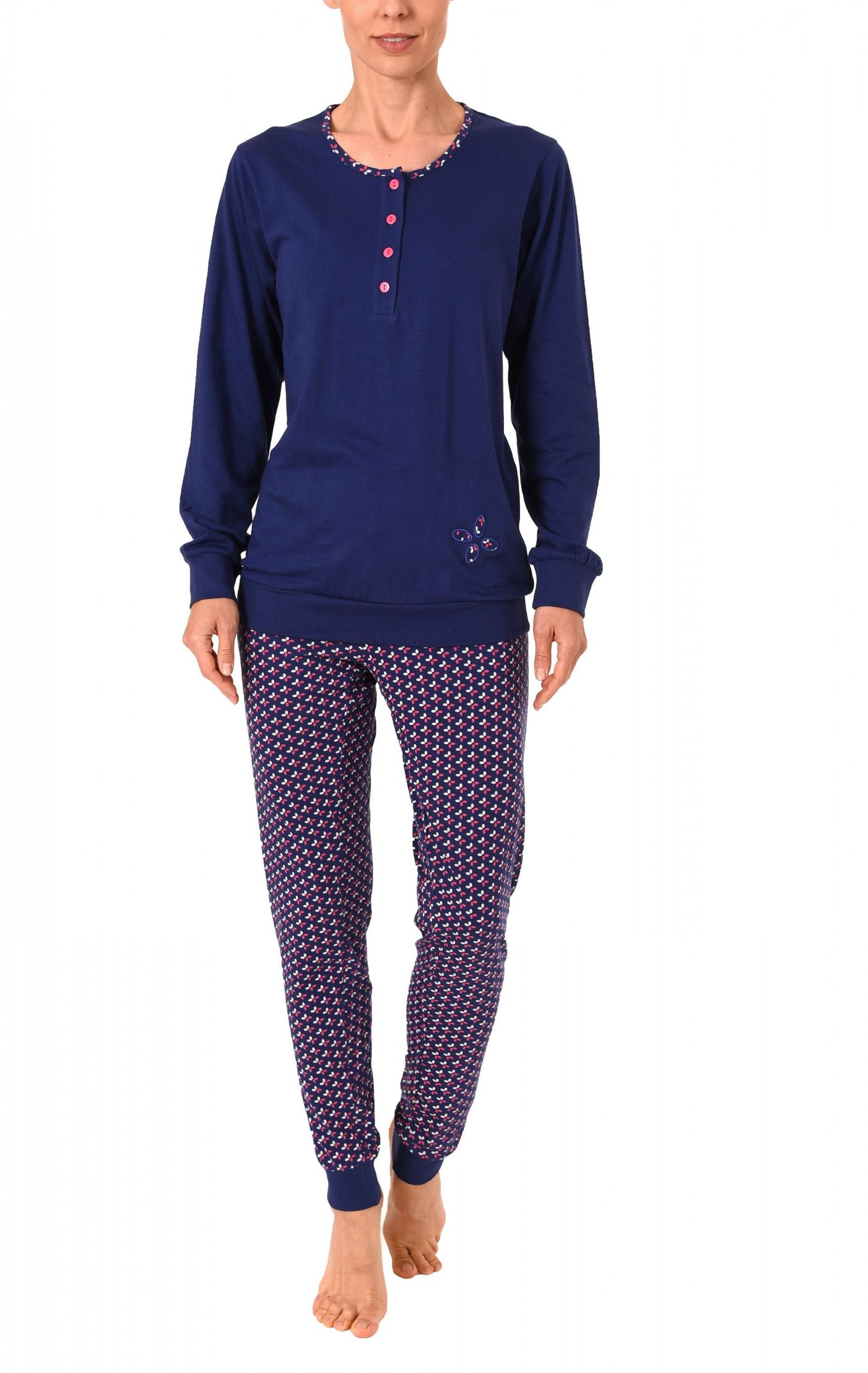 Damen Pyjama langarm mit Bündchen und Knopfleiste am Hals – 271 201 90 152