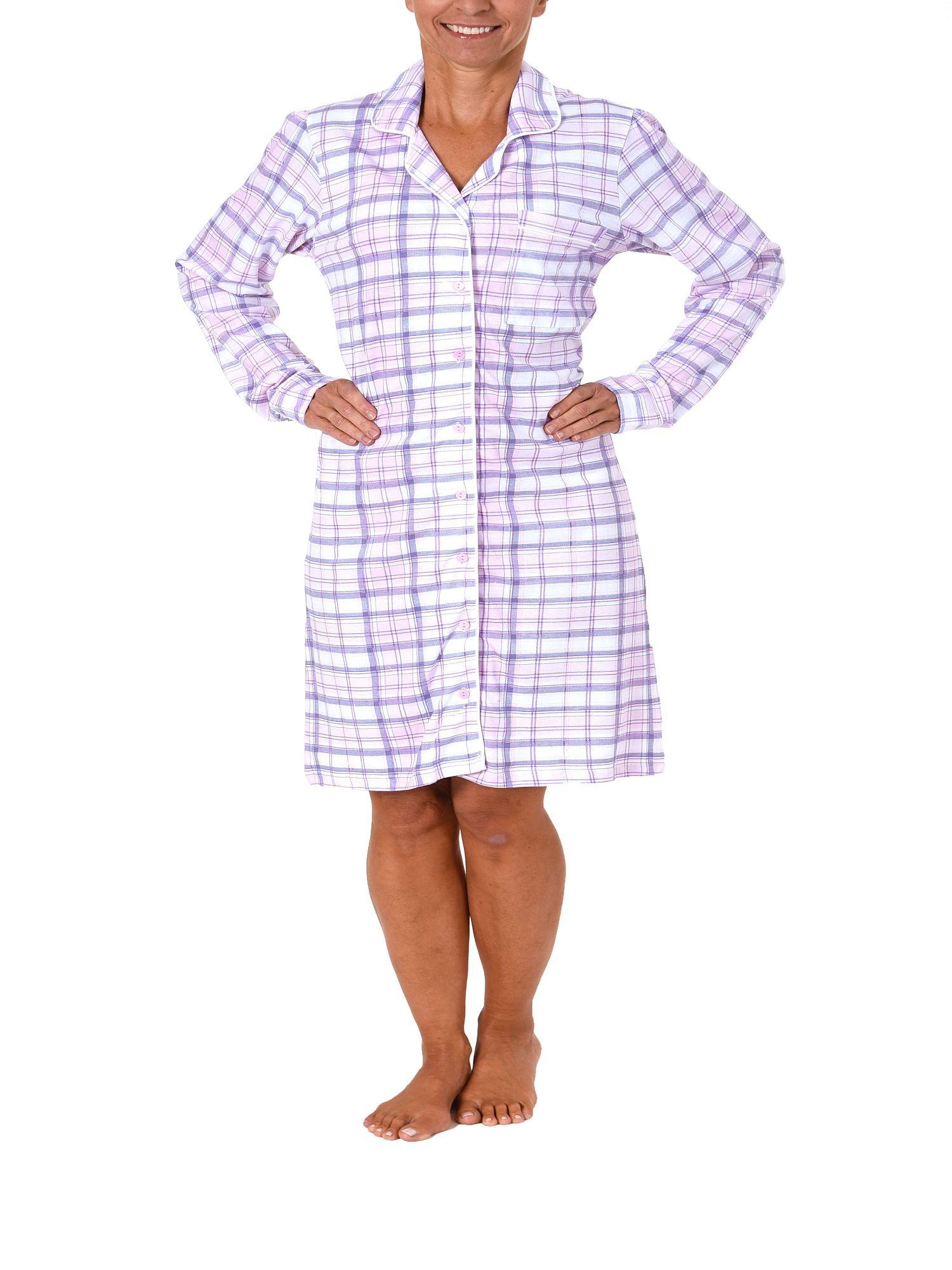 Damen Nachthemd langarm zum durchknöpfen im Karodesign Single Jersey – 213 90 153 Damen Nachthemd langarm zum durchknöpfen im Karodesign Single Jersey – 213 90 153