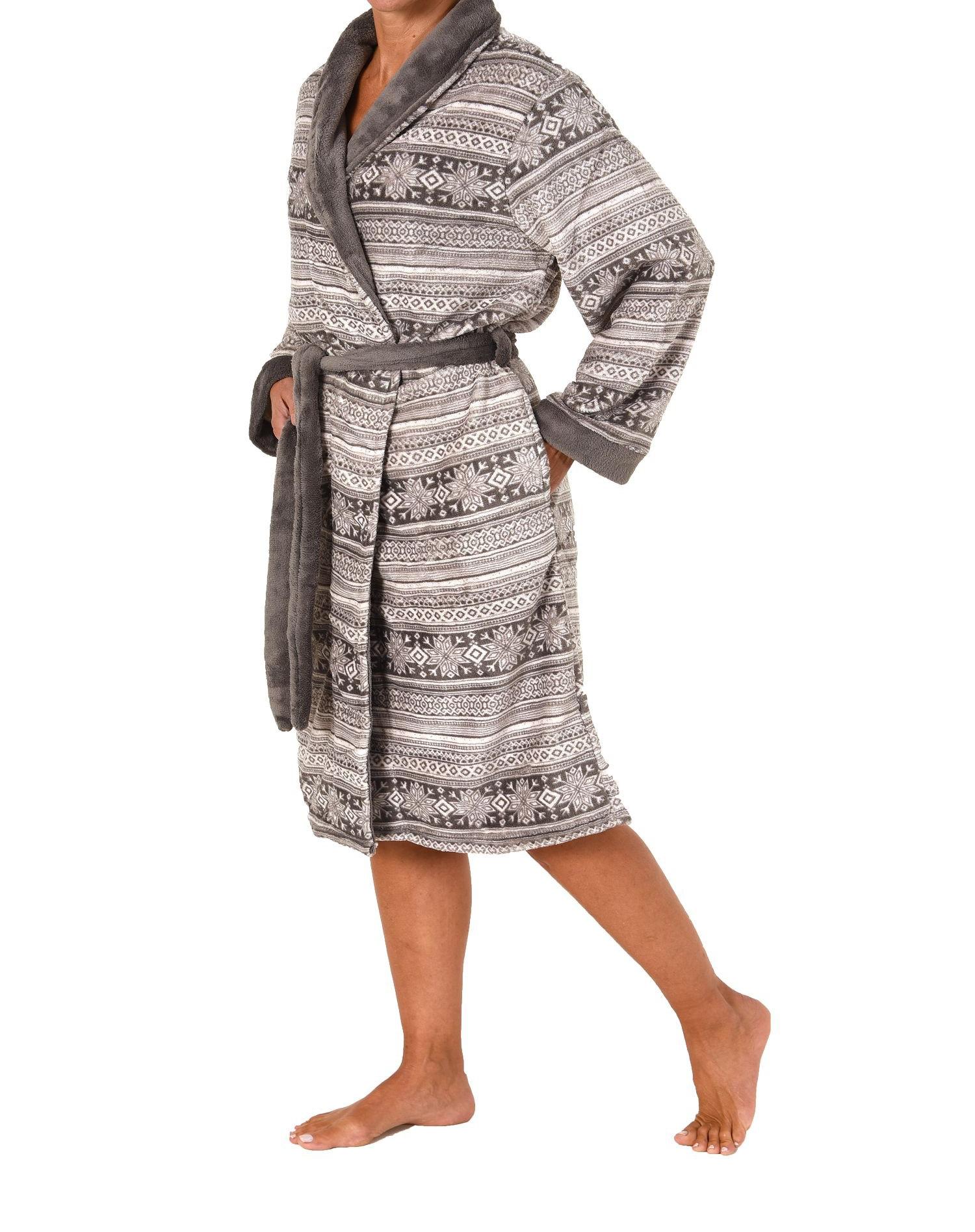 Damen Morgenmantel Corallfleece Bademantel in Norweger-Muster-Optik – 271 218 97 003