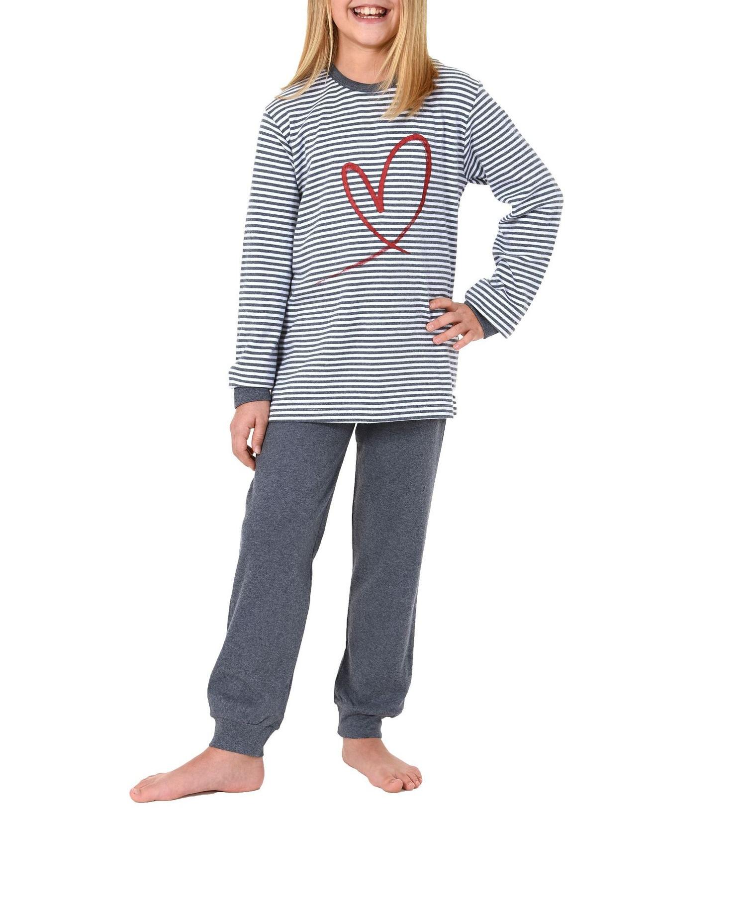 Kinder Mädchen Pyjama langarm mit Bündchen – kuschelig warm und mit Herz Motiv Kinder Mädchen Pyjama langarm mit Bündchen – kuschelig warm und mit Herz Motiv