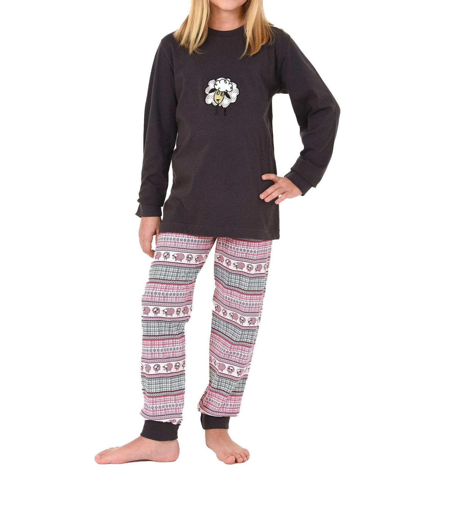 Mädchen Pyjama mit Bündchen - Norweger Motiv und Schäfchen, Gr. 86 – 110 Mädchen Pyjama mit Bündchen - Norweger Motiv und Schäfchen, Gr. 86 – 110