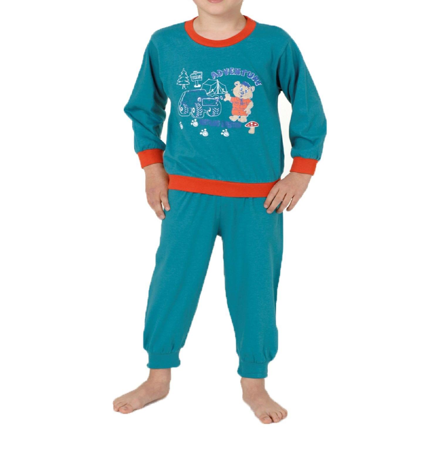 Jungen Schlafanzug langarm Pyjama mit Bündchen - Bär und Auto als Motiv 53511 Jungen Schlafanzug langarm Pyjama mit Bündchen - Bär und Auto als Motiv 53511