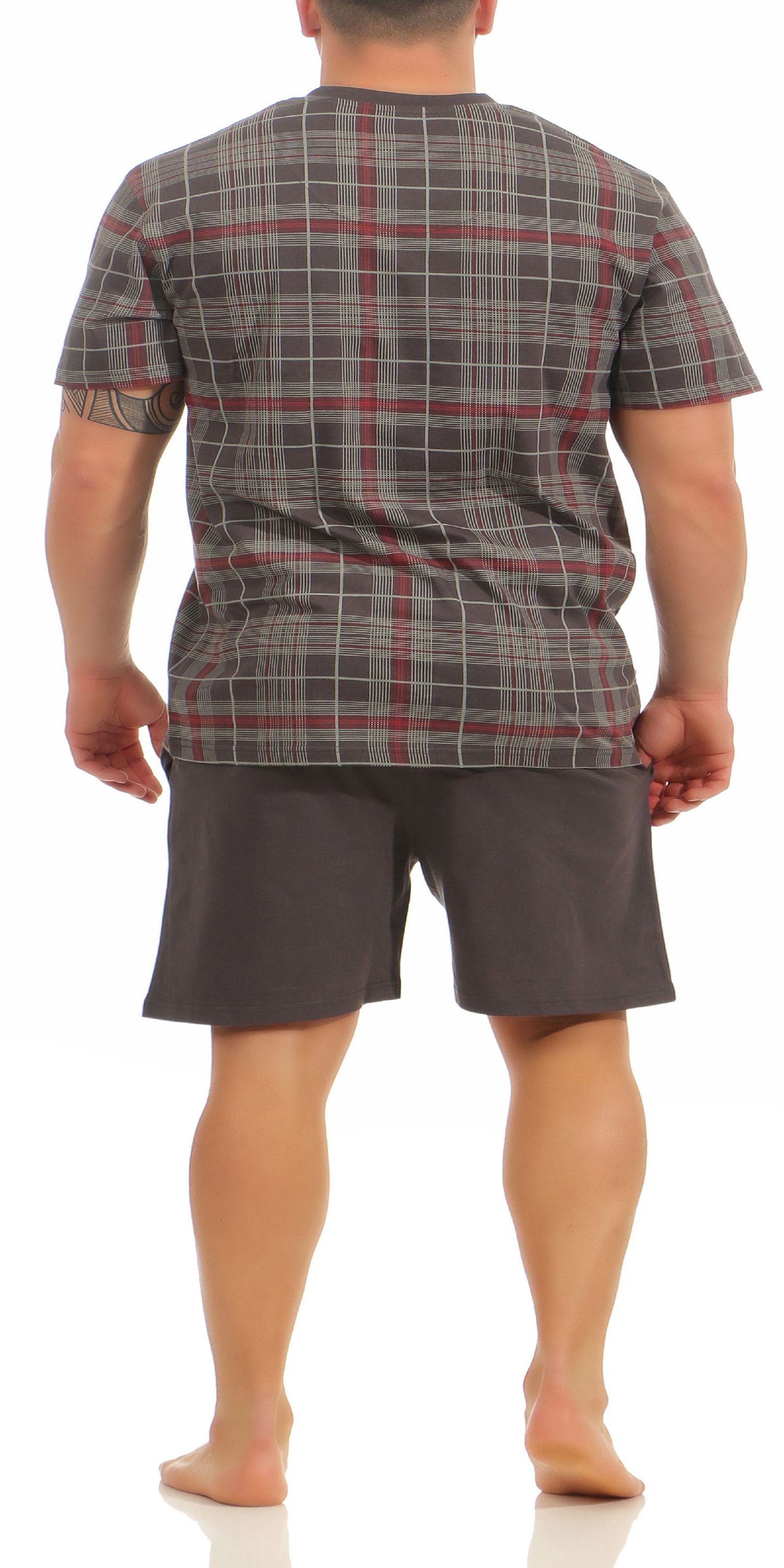 Herren Shorty Pyjama kurzarm von NORMANN in Karo Optik - 181 105 90 534